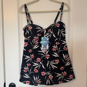 SurfGear NWT Black Floral Women's Large Tankini Swim Top